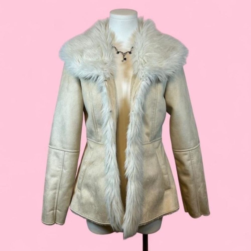 Y2K Rampage Cream Faux Fur Suede Penny Lane Coat Womens S Glam It‎ Girl